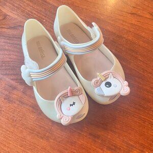Mini Melissa Unicorn Mary Jane Toddler Shoes Size 6 Off-White & Pink‎
